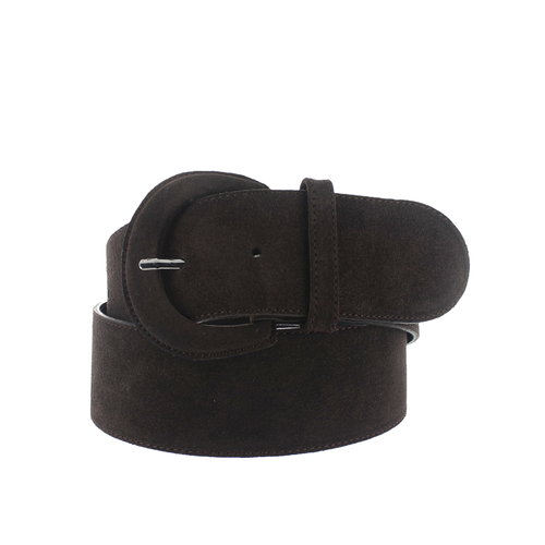  H.A.N Alice | Suede brede damesriem 6cm | Donkerbruin 