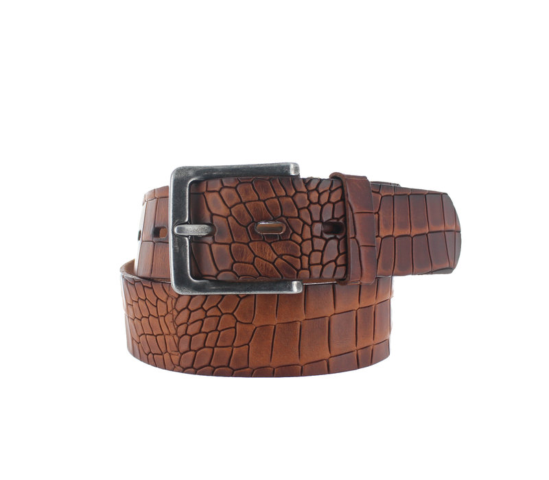 Milan | Kroko leren jeans riem | Cognac