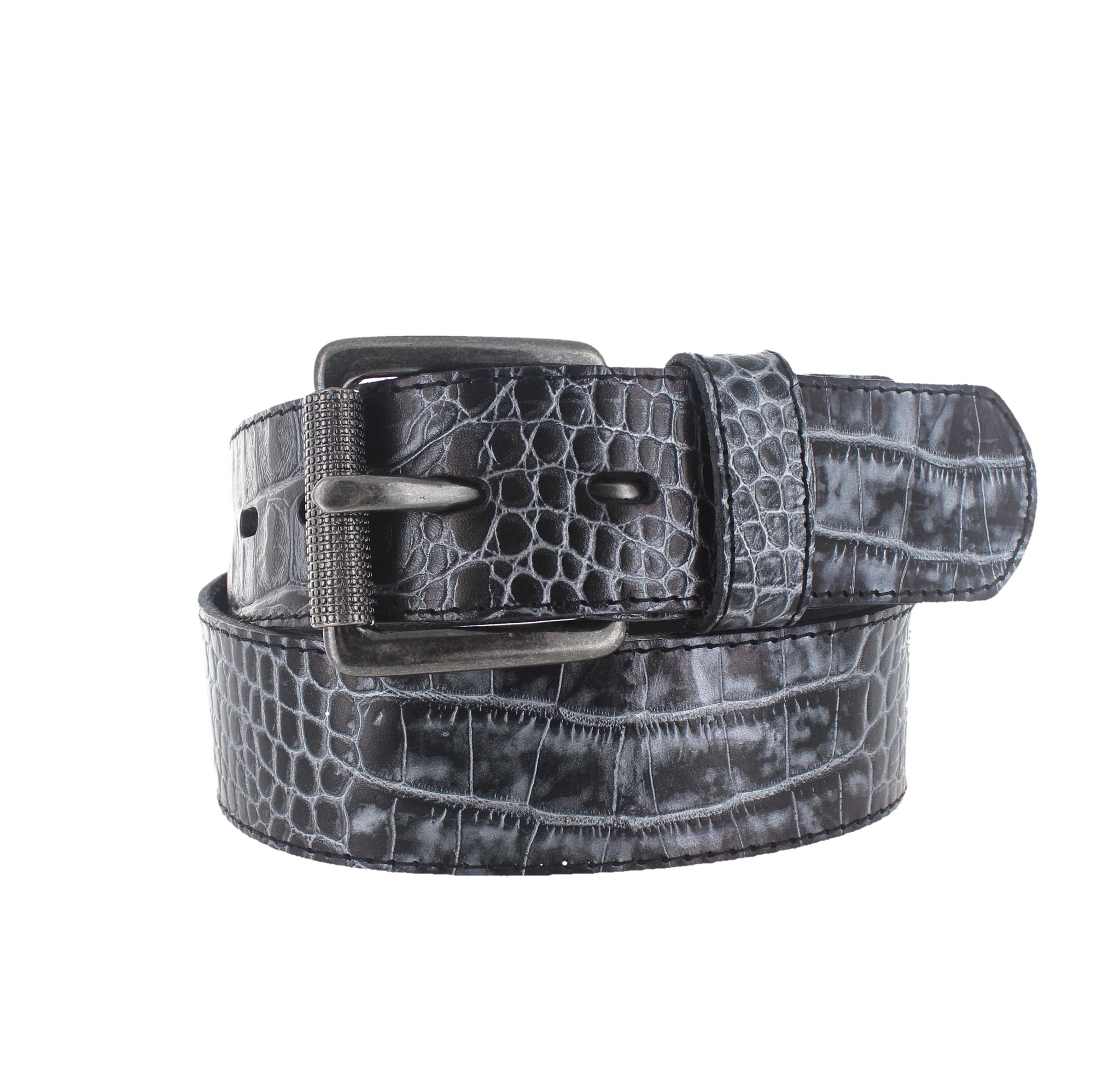 JOB86 Luigi | Kroko herenriem 4,5cm | Zilverzwart