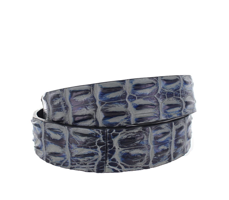 Handpainted krokodillen riem | Blauw-Grijs