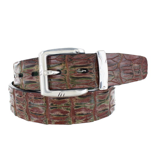  JOB86 Handpainted krokodillen riem | Cognac-Groen 