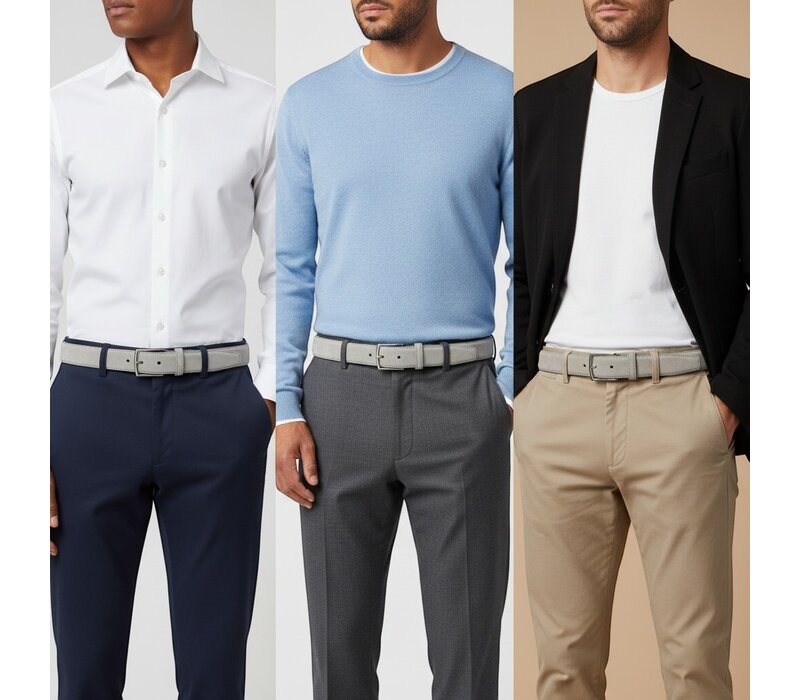 Guiseppe | Nubuck herenriem 3,5cm | Lichtgrijs