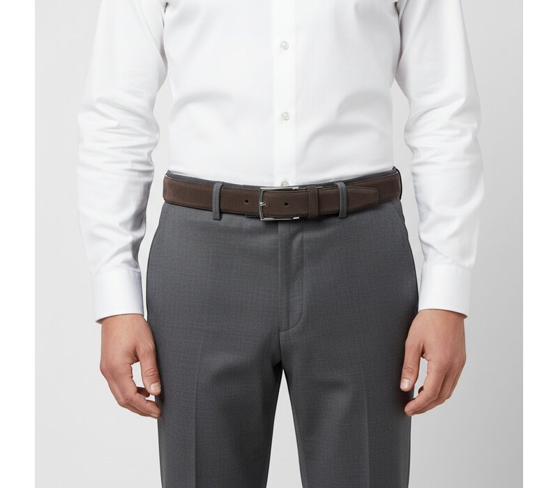 Guiseppe | Nubuck herenriem 3,5cm | Donkerbruin