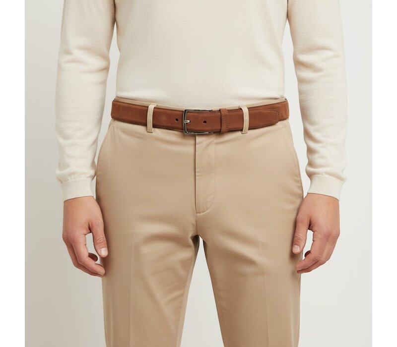 Guiseppe | Nubuck herenriem 3,5cm | Cognac