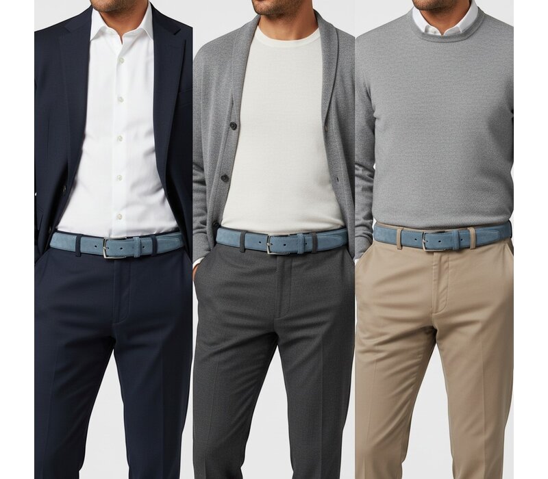 Guiseppe | Nubuck herenriem 3,5cm | Blauwgrijs