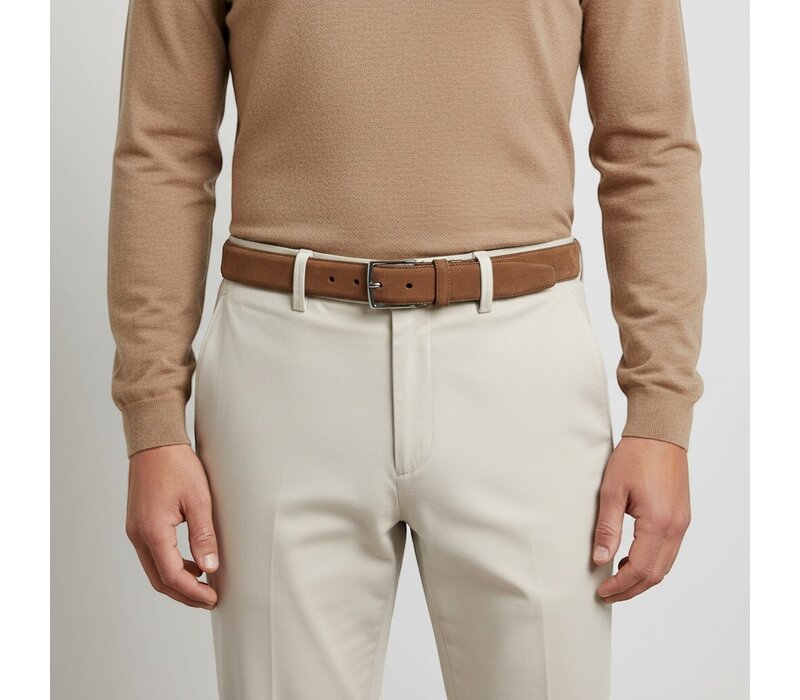 Guiseppe | Nubuck herenriem 3,5cm | Lichtbruin
