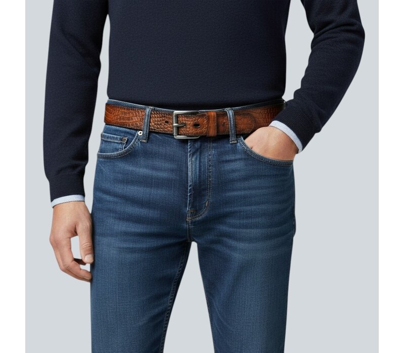 Luigi | Kroko herenriem 4,5cm | Cognac