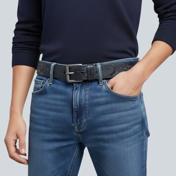 JOB86 Luigi | Kroko herenriem 4,5cm | Donkerblauw