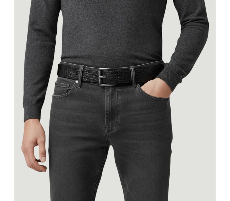 Luigi | Kroko herenriem 4,5cm | Zwart