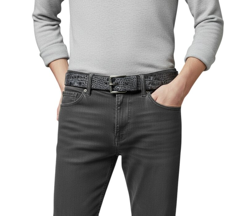 Luigi | Kroko herenriem 4,5cm | Zilverzwart