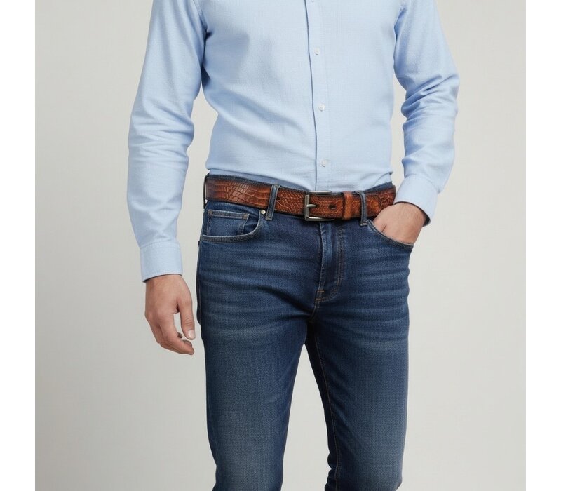 Luigi | Kroko herenriem 4,5cm | Cognac