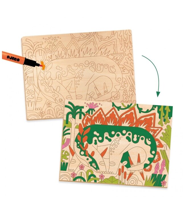 Djeco Kleurplaat Hout Dino Wereld