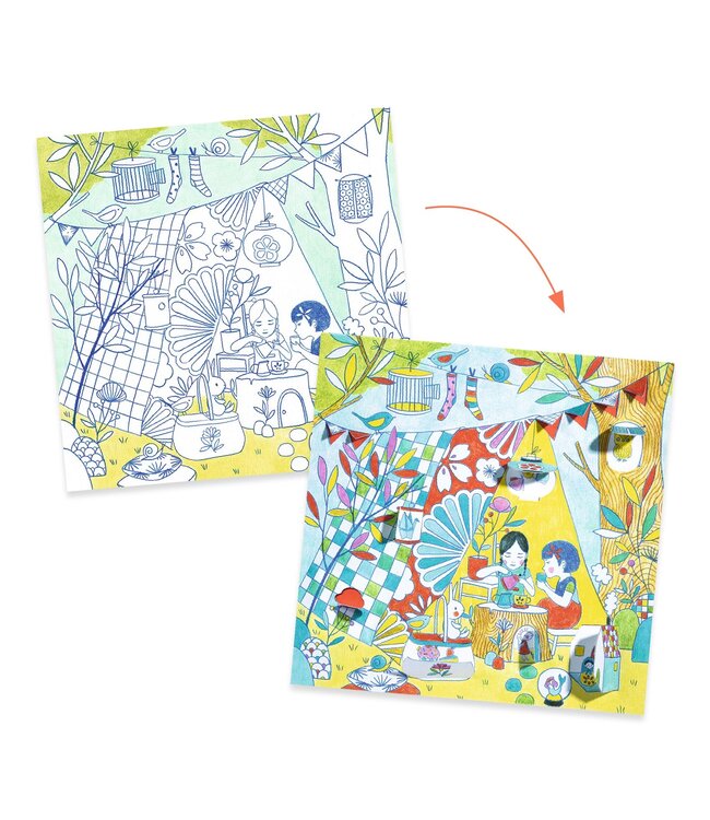 Djeco Kleurplaat De Hutten van Nina