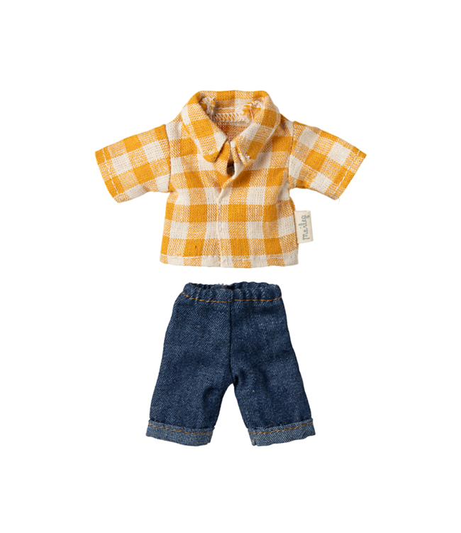 Maileg Geel Geruit Overhemd en Broek, Papa Muis