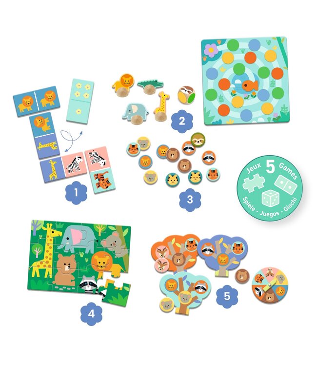 Djeco Spellenset 5-in-1 Wilde Dieren