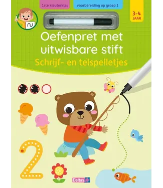 Deltas Oefenpret met Uitwisbare Stift - Schrijf- en Telspelletjes 3-4