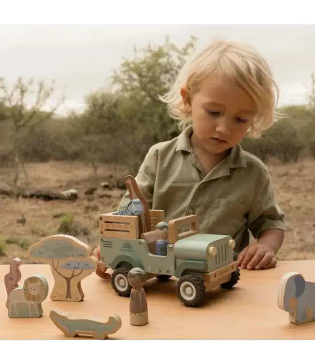 Little Dutch Houten Safari auto met dieren - Safari Friends