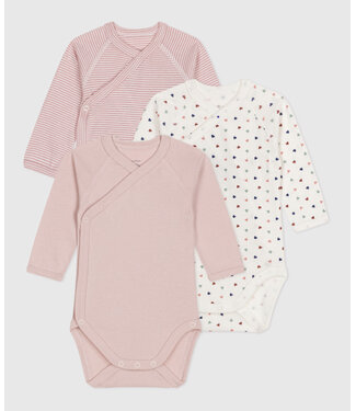 Petit Bateau PB 3-pack rompertjes roze/wit/gestreept