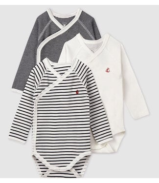 Petit Bateau PB 3-pack rompertjes blauw/wit divers