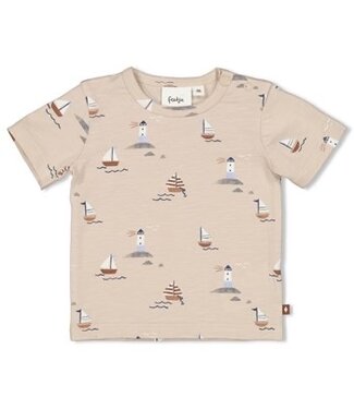 Feetje Feetje  beige T-shirt korte mouw zeilbootjes