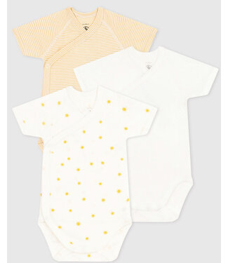 Petit Bateau Petit Bateau 3-pack romper wit/geel streep/zon