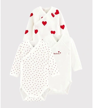 Petit Bateau Petit Bateau 3- pack romper wit/hart/rood