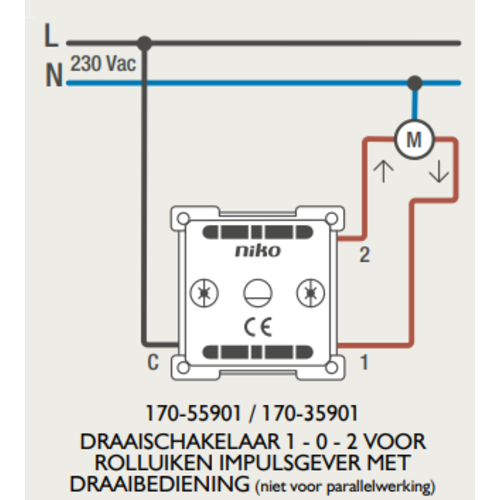 Niko 170-55901 draaischakelaar 3-standen 1-0-2 (25A)