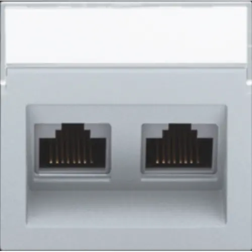 Niko 121-65400 centraalplaat 2-voudig tbv RJ draagring schuin met tekstveld sterling coated