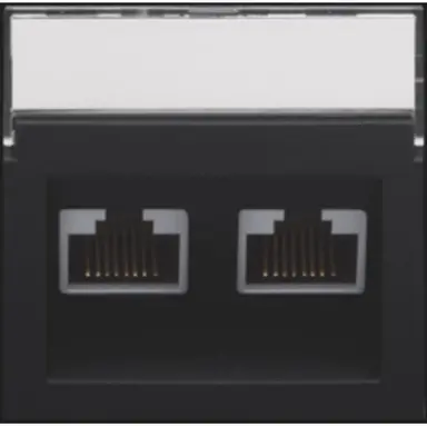 Niko 161-65400 centraalplaat 2-voudig tbv RJ draagring schuin met tekstveld black coated