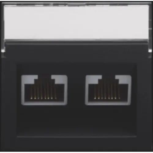 Niko 161-65400 centraalplaat 2-voudig tbv RJ draagring schuin met tekstveld black coated