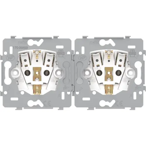 Niko 170-38800 wandcontactdoos 2-voudig met randaarde voorbedraad voor duo-inbouwdoos