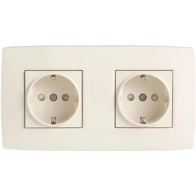 Niko 100-67940 wandcontactdoos 2-voudig randaarde voorbedraad voor duo-inbouwdoos cream