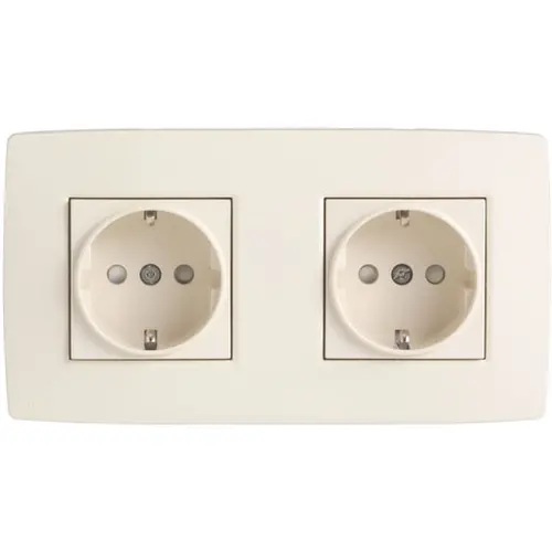 Niko 100-67940 wandcontactdoos 2-voudig randaarde voorbedraad voor duo-inbouwdoos cream