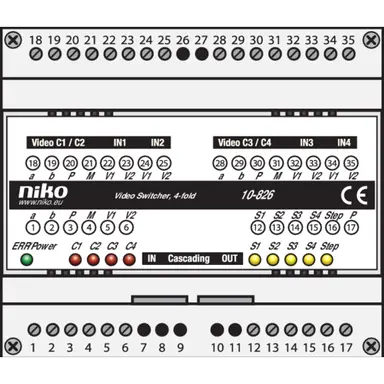 Niko 10-826 Toegangscontrole Modulaire Switcher voor het Sturen van het Videosignaal van 4 Buitenposten of Externe Cameras naar 1 Uitgang