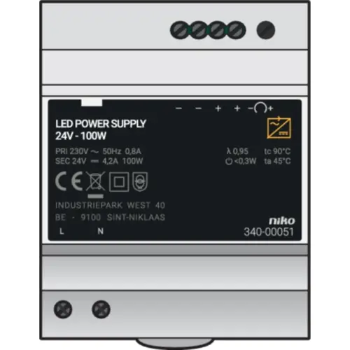 Niko 340-00051 voeding 24V DC 100W Din rail montage voor Niko ledstrips