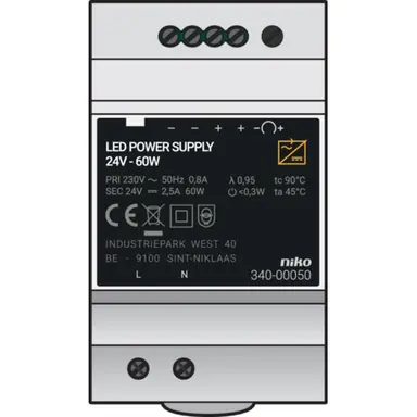 Niko 340-00050 voeding 24V DC 60W Din rail montage voor Niko ledstrips