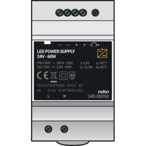 Niko 340-00050 voeding 24V DC 60W Din rail montage voor Niko ledstrips