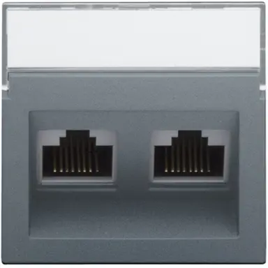 Niko 220-65400 centraalplaat 2-voudig tbv RJ draagring schuin met tekstveld blue grey coated