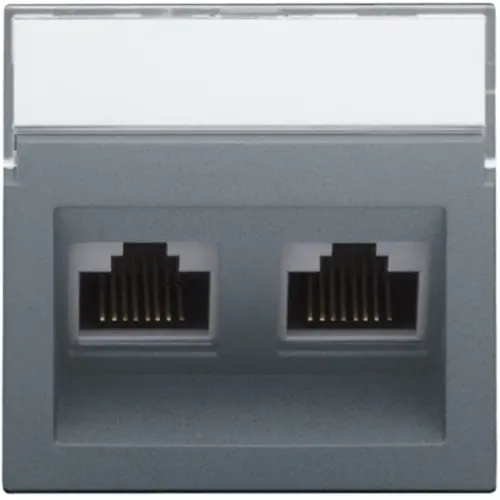 Niko 220-65400 centraalplaat 2-voudig tbv RJ draagring schuin met tekstveld blue grey coated