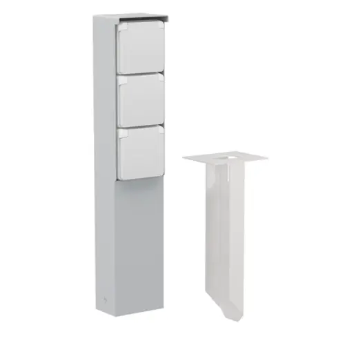 Niko 700-36835 Hydro tuinpaal met grondpin en wandcontactdoos 3-voudig randaarde grijs