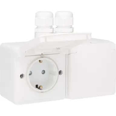 Niko 701-37836 Hydro wandcontactdoos 2-voudig randaarde met 2x M20 ingang opbouw insteekklemmen horizontaal wit