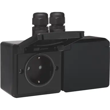 Niko 761-37836 Hydro wandcontactdoos 2-voudig randaarde met 2x M20 ingang opbouw insteekklemmen horizontaal zwart