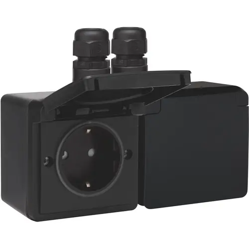 Niko 761-37838 Hydro wandcontactdoos 2-voudig randaarde met 2x M20 ingang opbouw schroefklemmen horizontaal zwart