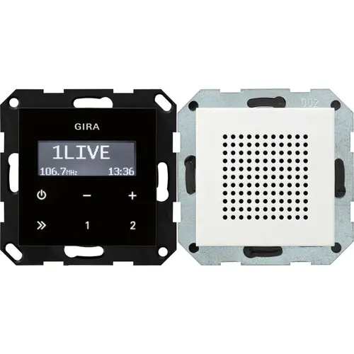 Gira 228003 inbouwradio RDS zwartglaslook met luidspreker Systeem 55 wit glans