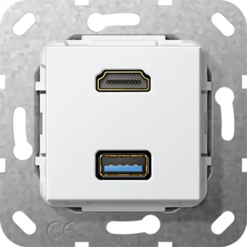 Gira 567903 basiselement HDMI en USB 3.0 type A met verloopkabel wit glans