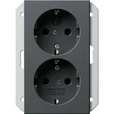 Gira 273528 wandcontactdoos 2-voudig randaarde Safety+ voor ovale 1,5 inbouwdoos Systeem 55 antraciet mat