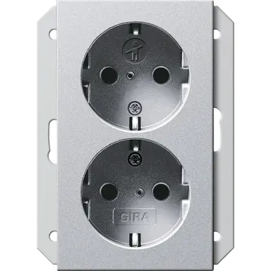 Gira 273526 wandcontactdoos 2-voudig randaarde Safety+ voor ovale 1,5 inbouwdoos Systeem 55 aluminium mat