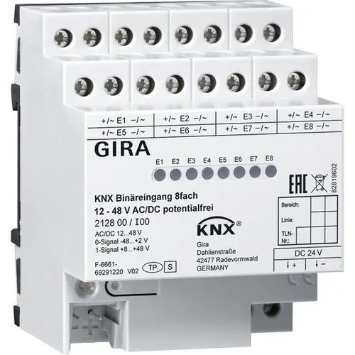 Gira 212800 binaire ingang 8-voudig 12-48V AC/DC potentiaalvrij voor KNX