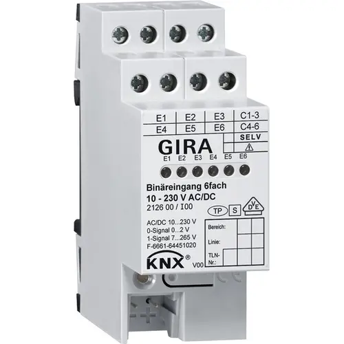 Gira 212600 binaire ingang 6-voudig 10-230V AC/DC voor KNX