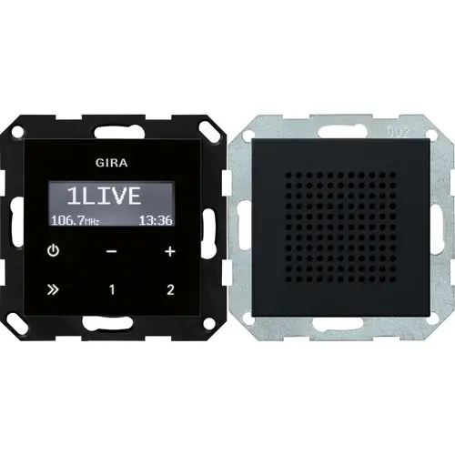Gira 2280005 inbouwradio RDS zwartglaslook met luidspreker Systeem 55 zwart mat